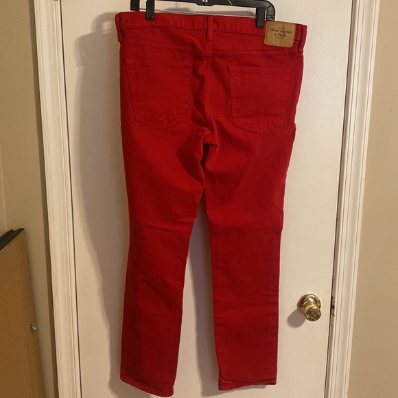 Abercrombie & Fitch Mens Red Denim Skinny Jean Size 36x32 - Picture 2 of 5